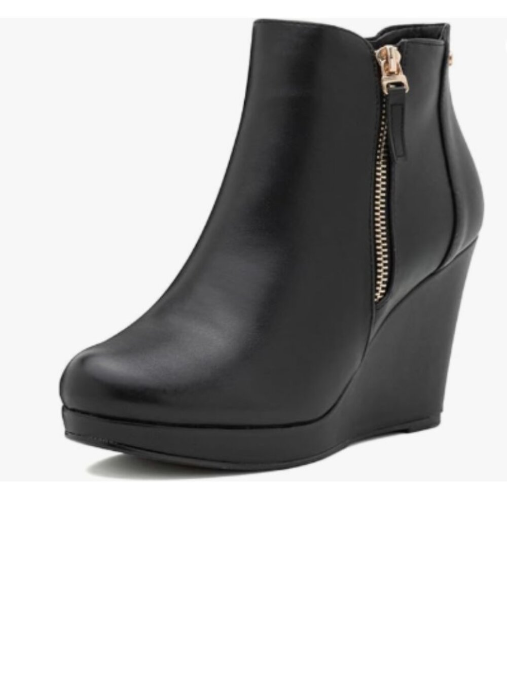 miss left Black Trendy Wedge High Heel Ankle Boots Round Toe Double Zippers Shoe